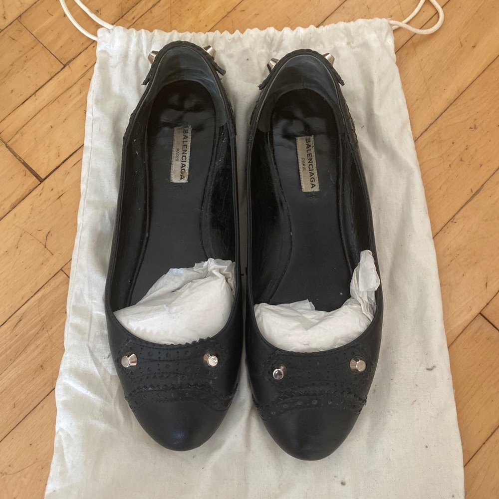 Balenciaga Black Leather Ballet Flat